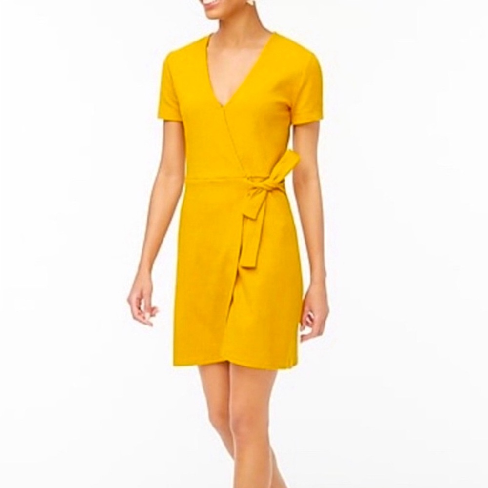 J. Crew Textured Knit Wrap Dress in Mustard Yellow